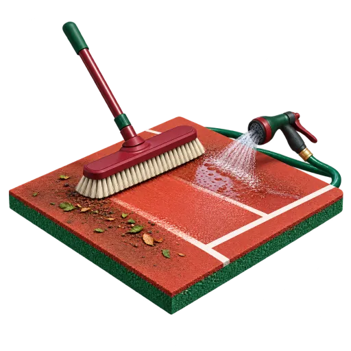 Illustration 2nd Service Illustration du nettoyage d’un court de tennis avec une brosse et de l’eau
